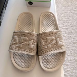 APL slides, men’s 7, Womans 8, cream/nude